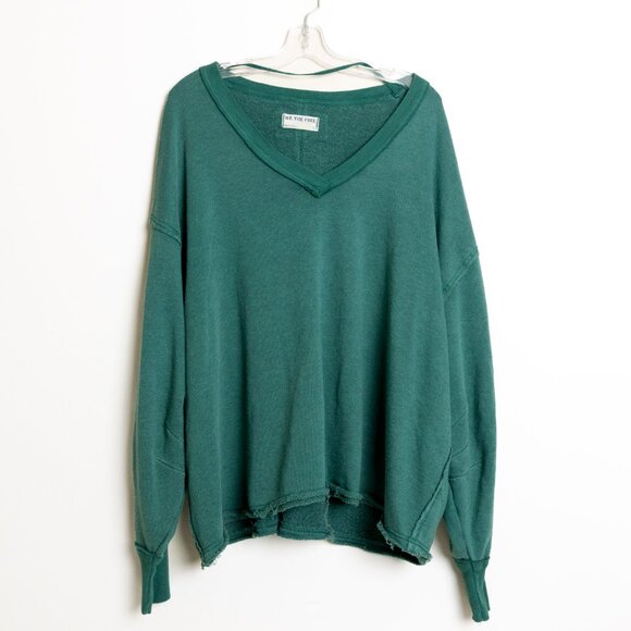 We The Free Venice V-Neck Sweatshirt Pine Green Oversized Slouchy - Picture 3 of 13
